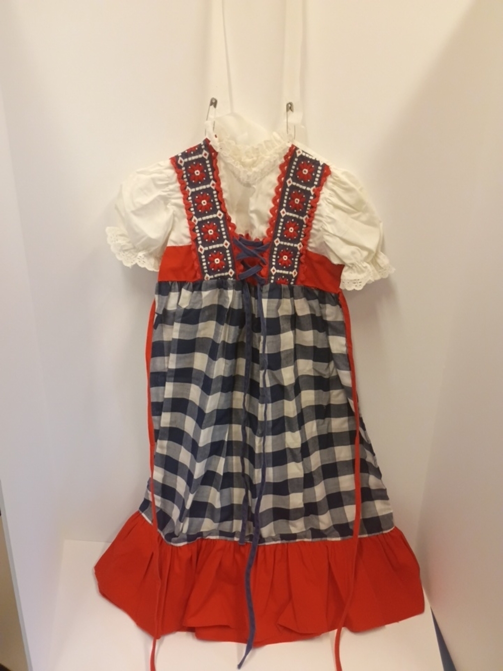 Neiman Marcus Red White and Navy Plaid Folk-Style Kids Dress